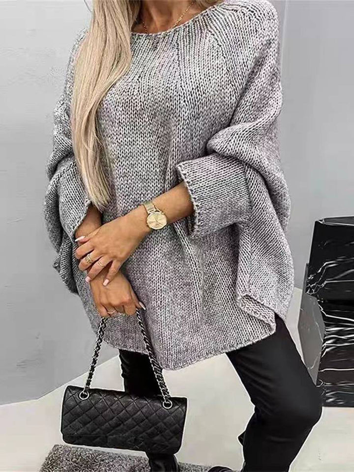 Levoire | Unicolore Col Rond Pullover Femme Décontracté Lâche Hauts Décontractés Gris