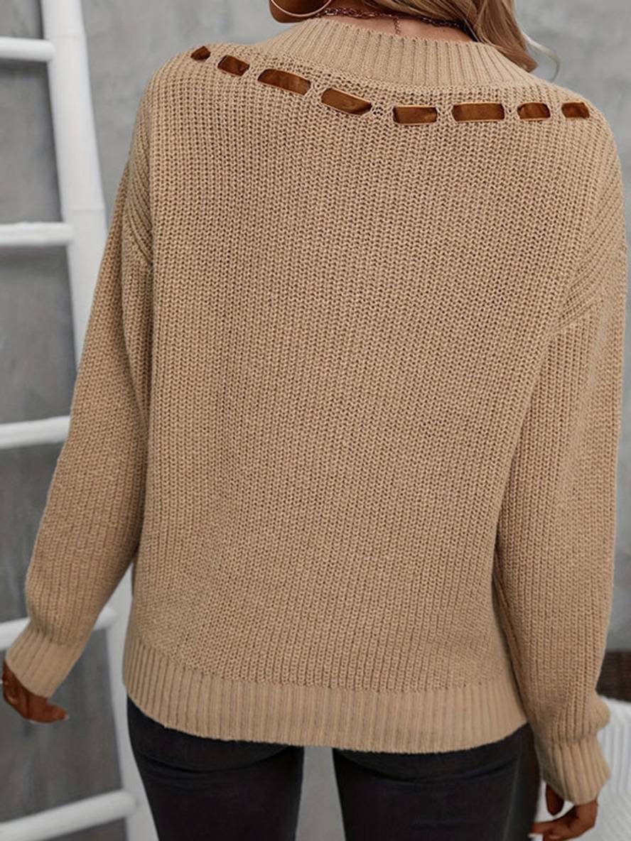 Levoire | Pull À Col En V Nœud Papillon À Manches Longues Pour Femmes Mode Décontractée Douce Haut Casual