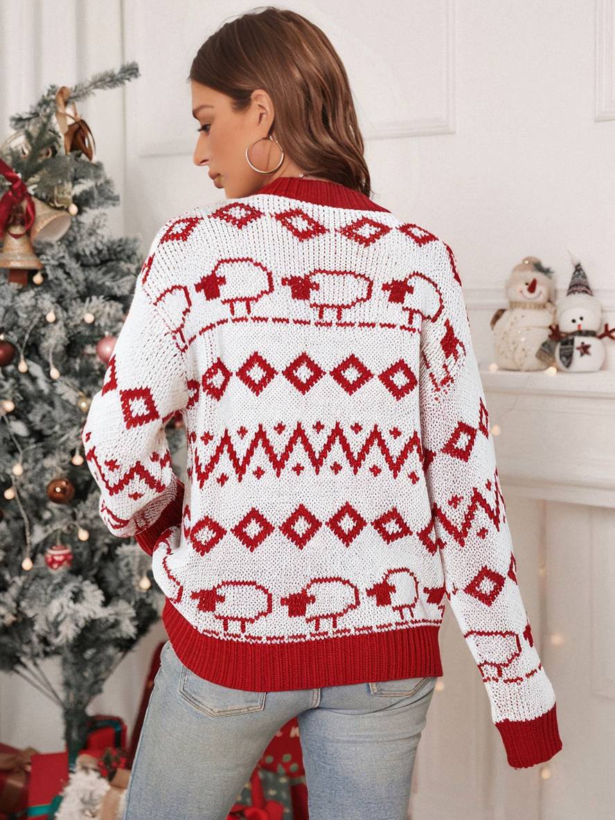 Levoire | Noël Géométrique Col Rond Manches Longues Femmes Élégant Doux Décontracté Tops