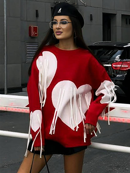 Levoire | Sweatshirt Cœur Français Col Rond Manches Longues Femmes Décontracté Lâche Oversized Tops De La Saint-Valentin Rot