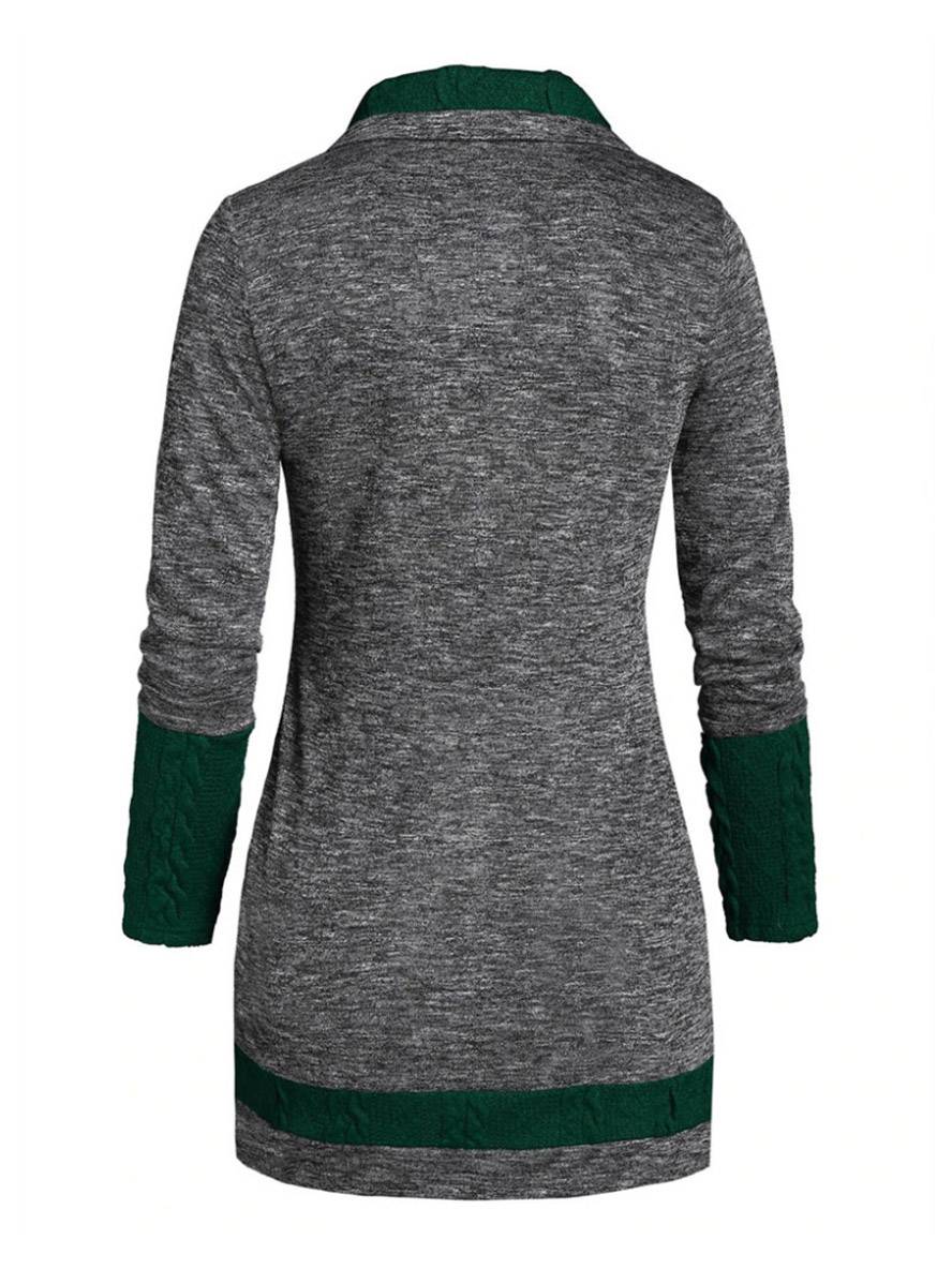 Levoire | Pull Irrégulier Bloc De Couleur Bouton À Manches Longues Dames Élégant Décontracté Mode Casual