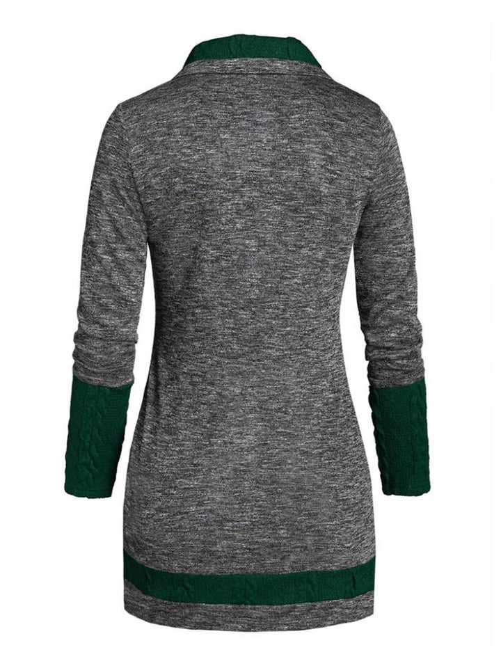 Levoire | Pull Irrégulier Bloc De Couleur Bouton À Manches Longues Dames Élégant Décontracté Mode Casual