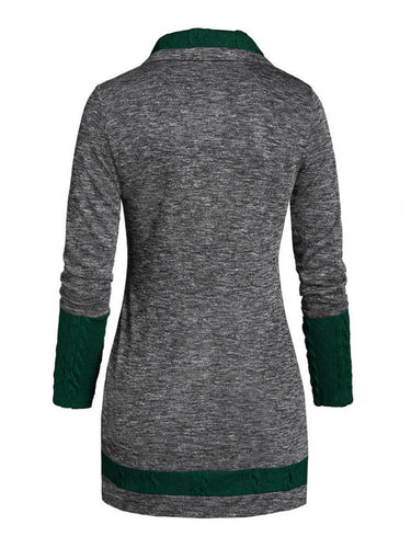 Levoire | Pull Irrégulier Bloc De Couleur Bouton À Manches Longues Dames Élégant Décontracté Mode Casual