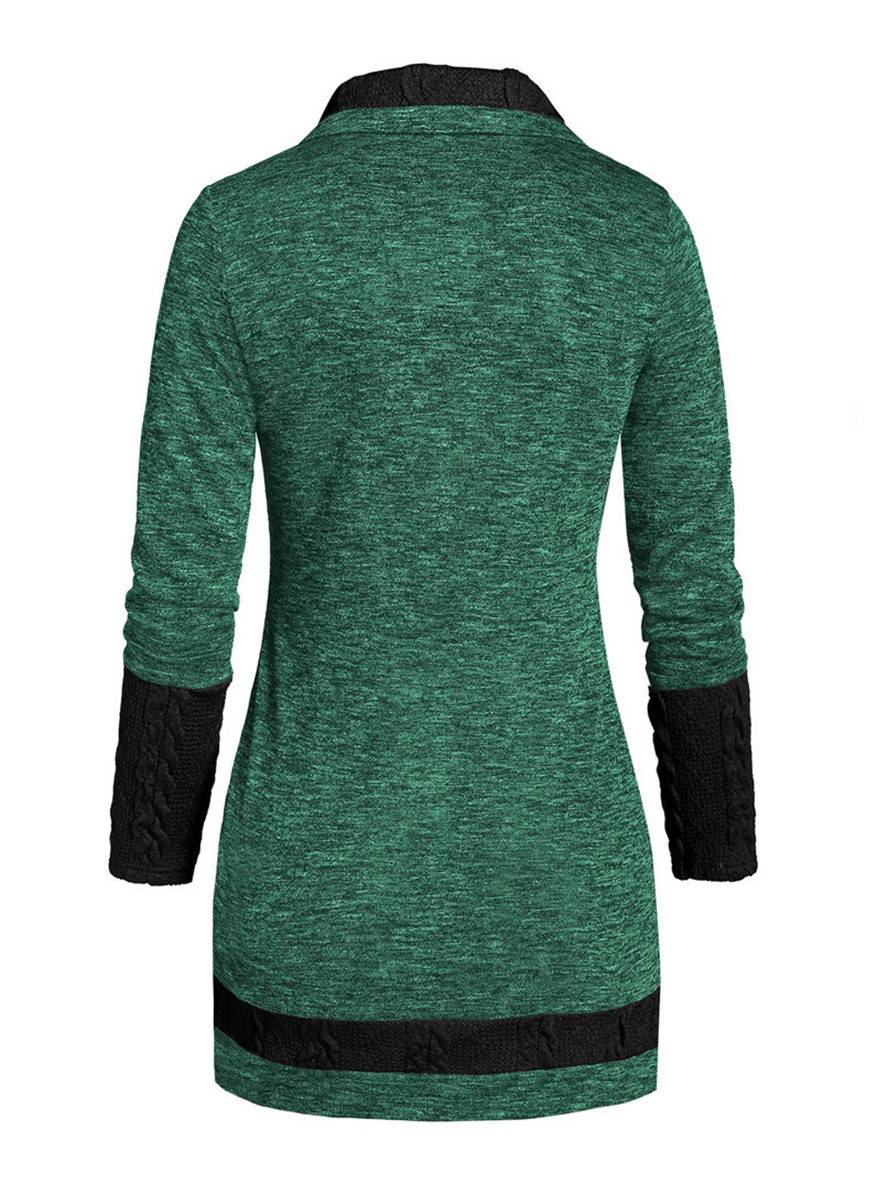 Levoire | Pull Irrégulier Bloc De Couleur Bouton À Manches Longues Dames Élégant Décontracté Mode Casual