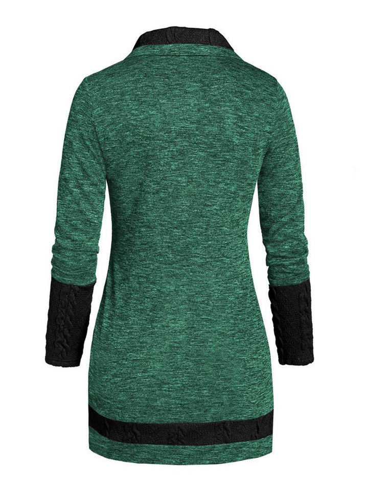 Levoire | Pull Irrégulier Bloc De Couleur Bouton À Manches Longues Dames Élégant Décontracté Mode Casual