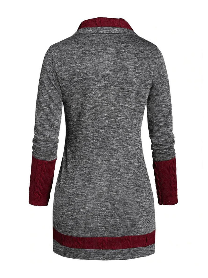 Levoire | Pull Irrégulier Bloc De Couleur Bouton À Manches Longues Dames Élégant Décontracté Mode Casual