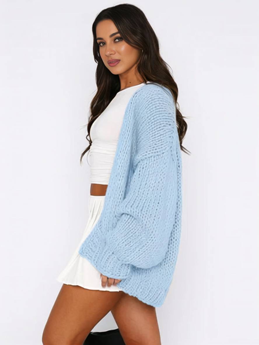 Levoire | Cardigan En Tricot Épais Uni Avec Des Épaules Tombantes Manches Longues Femme Élégant Décontracté Ample Oversized Blouson