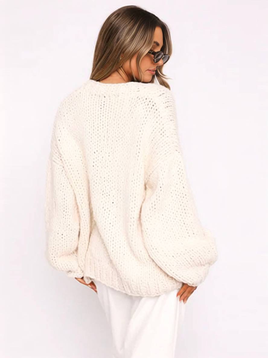 Levoire | Cardigan En Tricot Épais Uni Avec Des Épaules Tombantes Manches Longues Femme Élégant Décontracté Ample Oversized Blouson