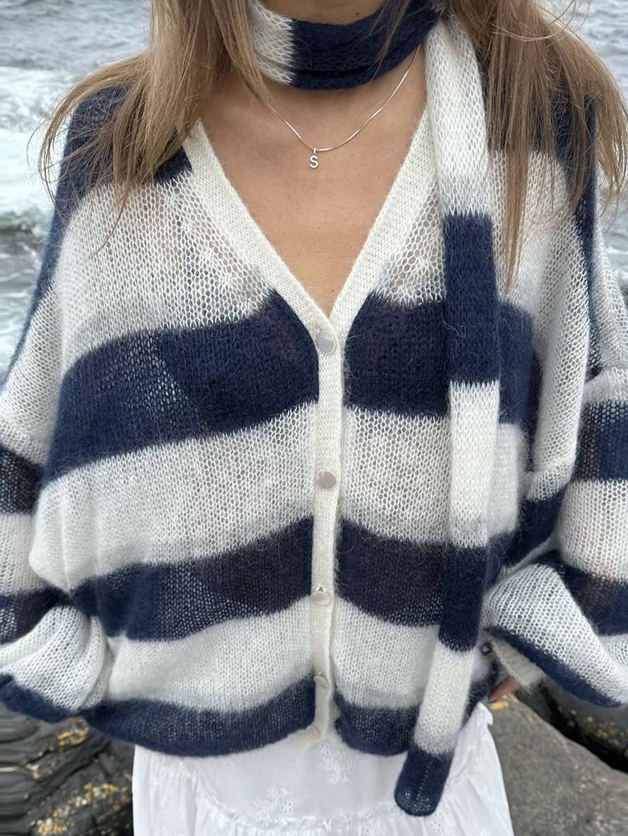 Levoire | Pull-Over Cardigans Rayé Boutonnage Poches Col En V Manches Longues Femme Élégant Décontracté Large