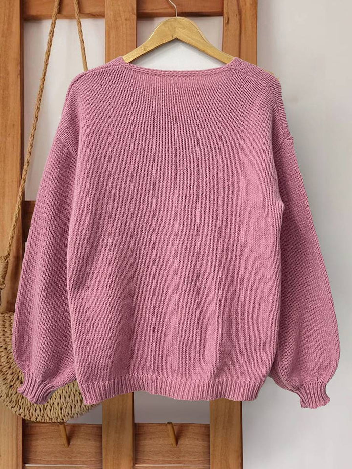 Levoire | Cardigan En Maille Épaisse Unie Avec Nœud, Col Rond, Épaules Tombantes, Élégant, Décontracté, Pull Ample
