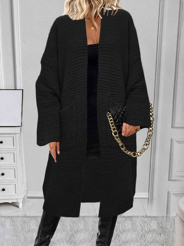 Levoire | Cardigan En Tricot Épais À Col En V Avec Poches, Épaules Tombantes, Manches Évasées, Femme, Décontracté, Pull Oversized Noir