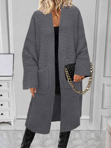 Levoire | Cardigan En Tricot Épais À Col En V Avec Poches, Épaules Tombantes, Manches Évasées, Femme, Décontracté, Pull Oversized