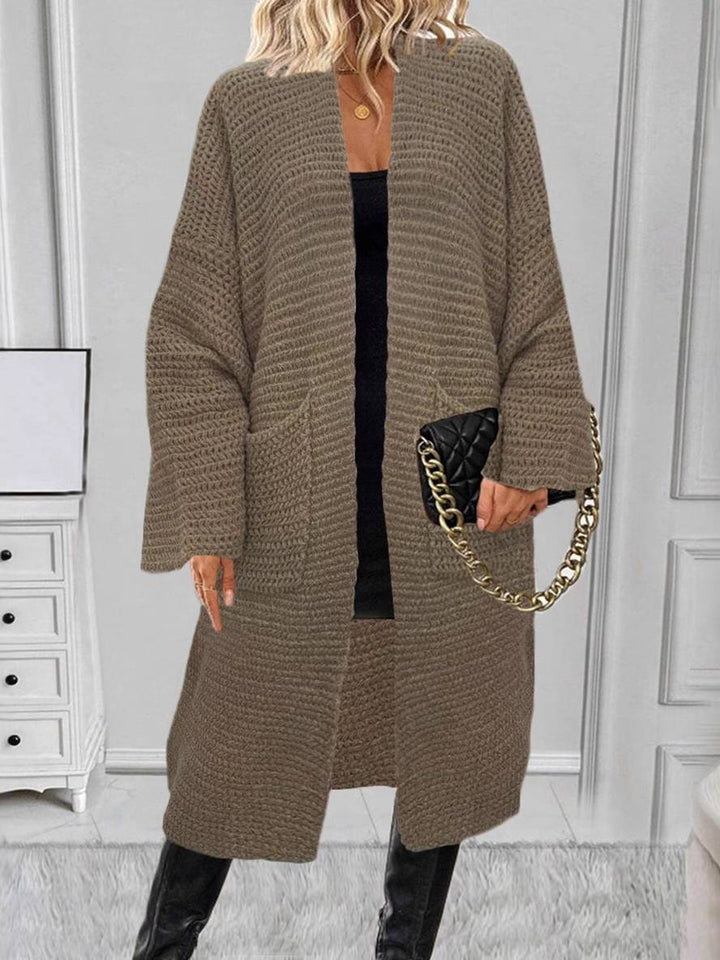 Levoire | Cardigan En Tricot Épais À Col En V Avec Poches, Épaules Tombantes, Manches Évasées, Femme, Décontracté, Pull Oversized Khaki