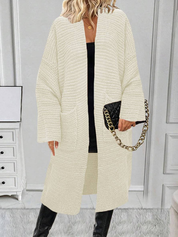 Levoire | Cardigan En Tricot Épais À Col En V Avec Poches, Épaules Tombantes, Manches Évasées, Femme, Décontracté, Pull Oversized Abricot
