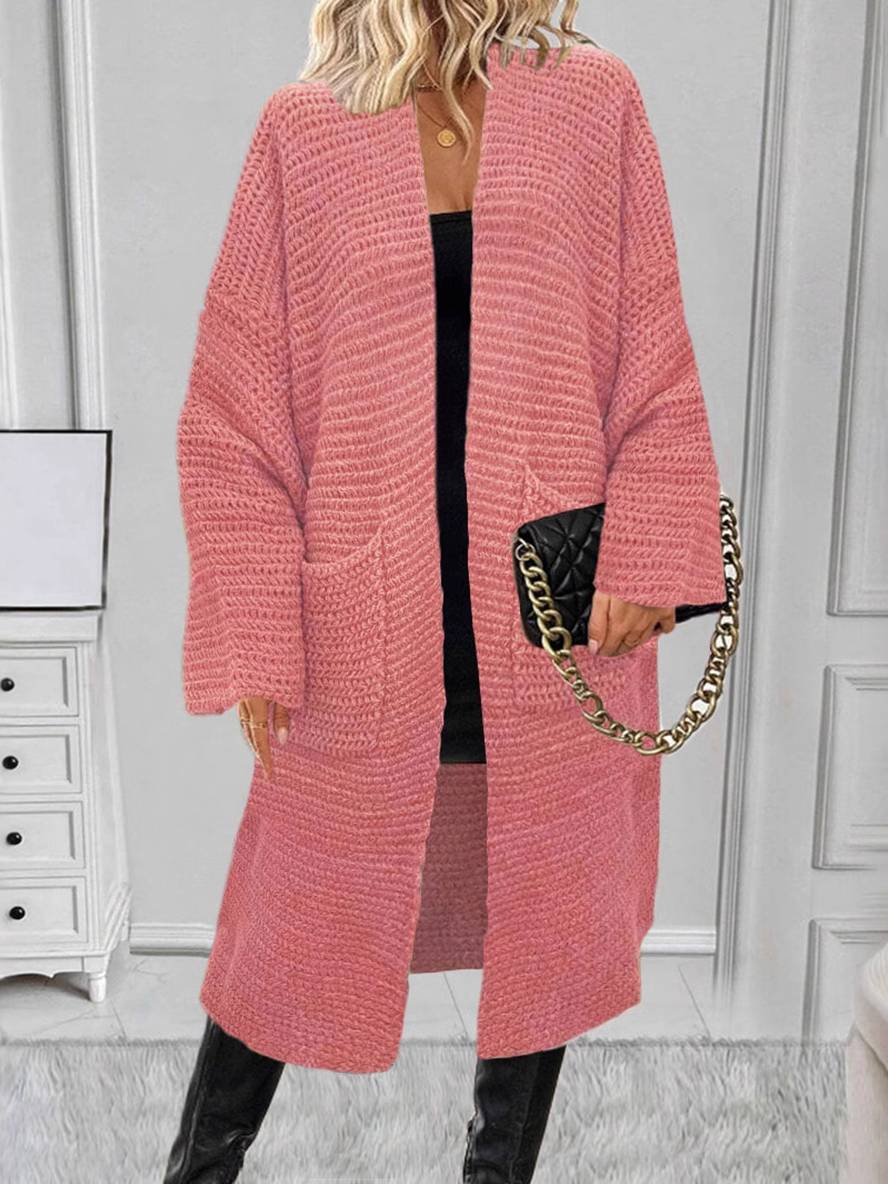 Levoire | Cardigan En Tricot Épais À Col En V Avec Poches, Épaules Tombantes, Manches Évasées, Femme, Décontracté, Pull Oversized Rosa