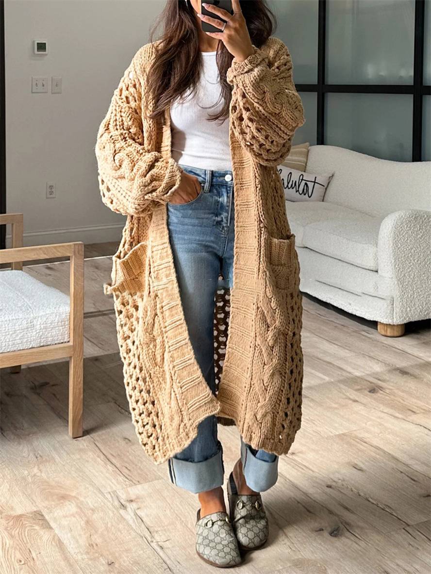 Levoire | Cardigan En Tricot Épais À Décolleté En V Poches Manches Longues Femme Décontracté Large Oversize Pull Casual