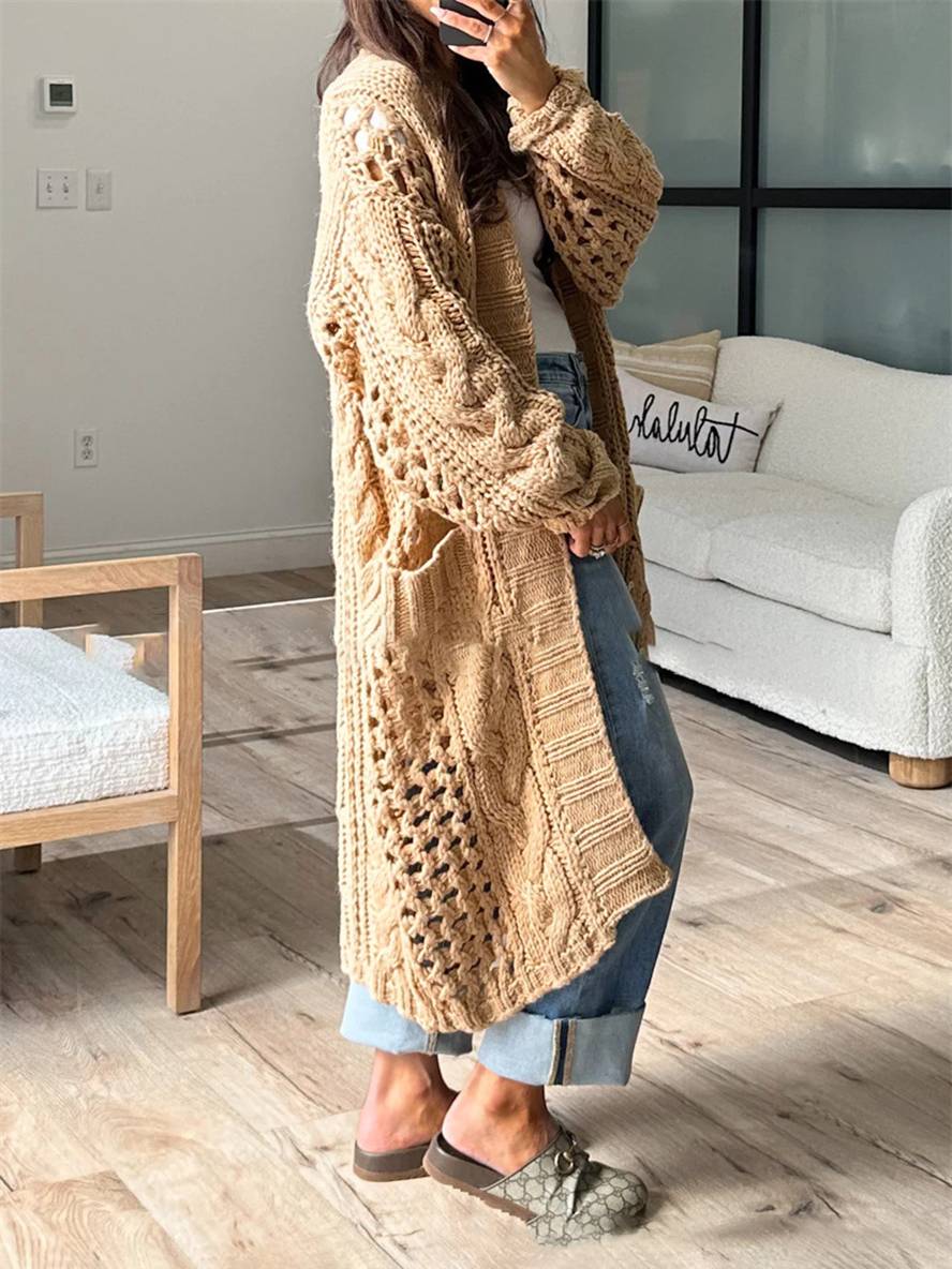 Levoire | Cardigan En Tricot Épais À Décolleté En V Poches Manches Longues Femme Décontracté Large Oversize Pull Casual