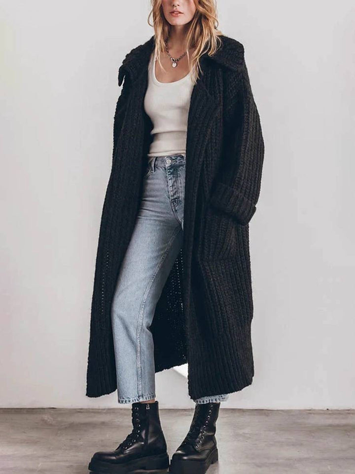 Levoire | Pull-Over Cardigans Unicolor Bouton Poches Col Revers Manches Longues Femmes Décontracté Ample Taille Oversized Veste