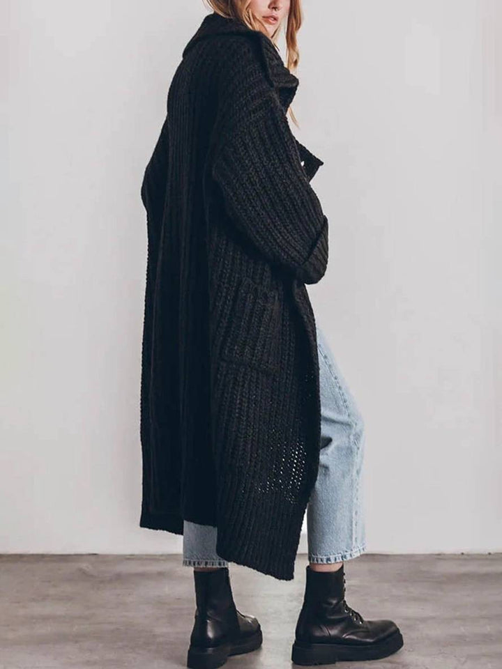 Levoire | Pull-Over Cardigans Unicolor Bouton Poches Col Revers Manches Longues Femmes Décontracté Ample Taille Oversized Veste