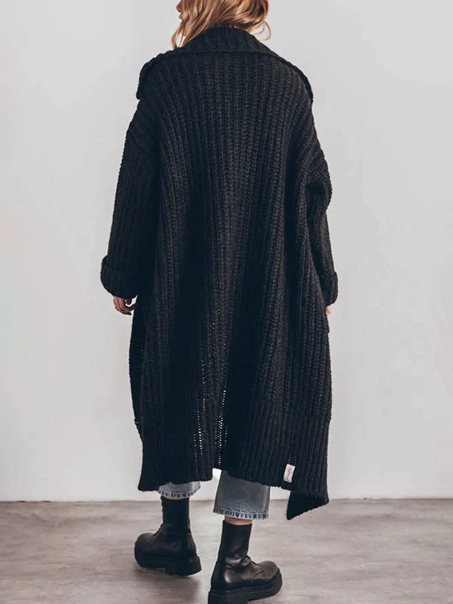 Levoire | Pull-Over Cardigans Unicolor Bouton Poches Col Revers Manches Longues Femmes Décontracté Ample Taille Oversized Veste