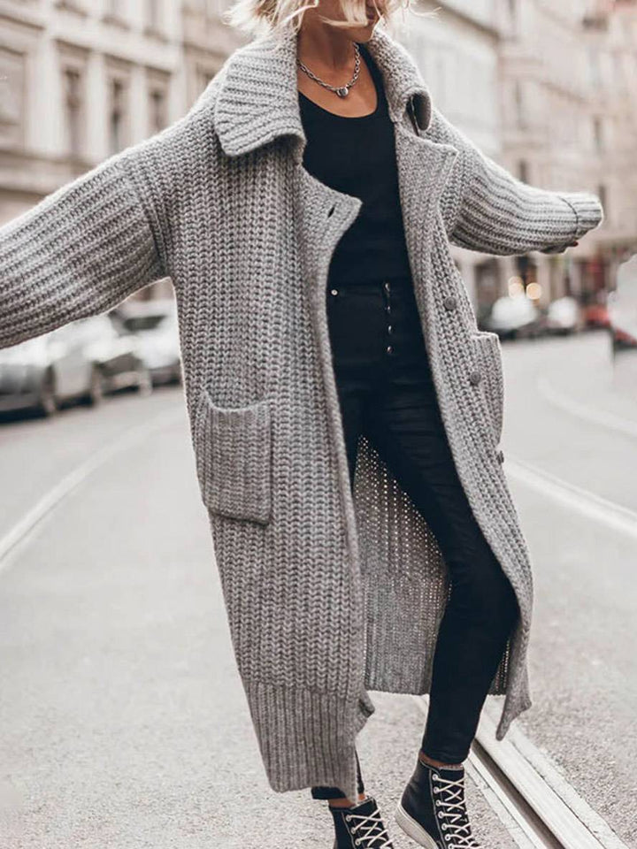 Levoire | Pull-Over Cardigans Unicolor Bouton Poches Col Revers Manches Longues Femmes Décontracté Ample Taille Oversized Veste