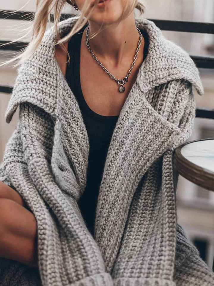 Levoire | Pull-Over Cardigans Unicolor Bouton Poches Col Revers Manches Longues Femmes Décontracté Ample Taille Oversized Veste