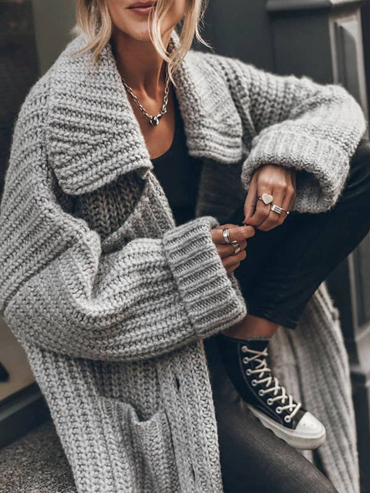 Levoire | Pull-Over Cardigans Unicolor Bouton Poches Col Revers Manches Longues Femmes Décontracté Ample Taille Oversized Veste