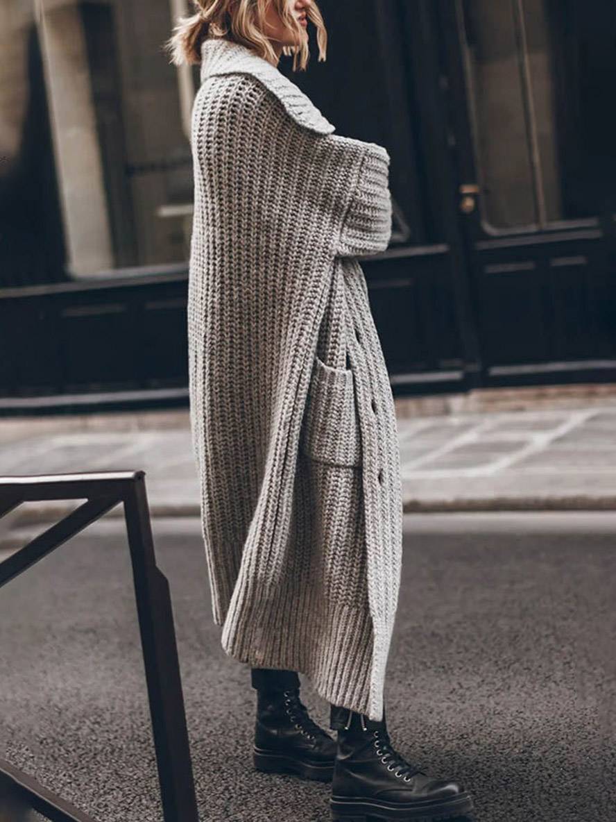 Levoire | Pull-Over Cardigans Unicolor Bouton Poches Col Revers Manches Longues Femmes Décontracté Ample Taille Oversized Veste