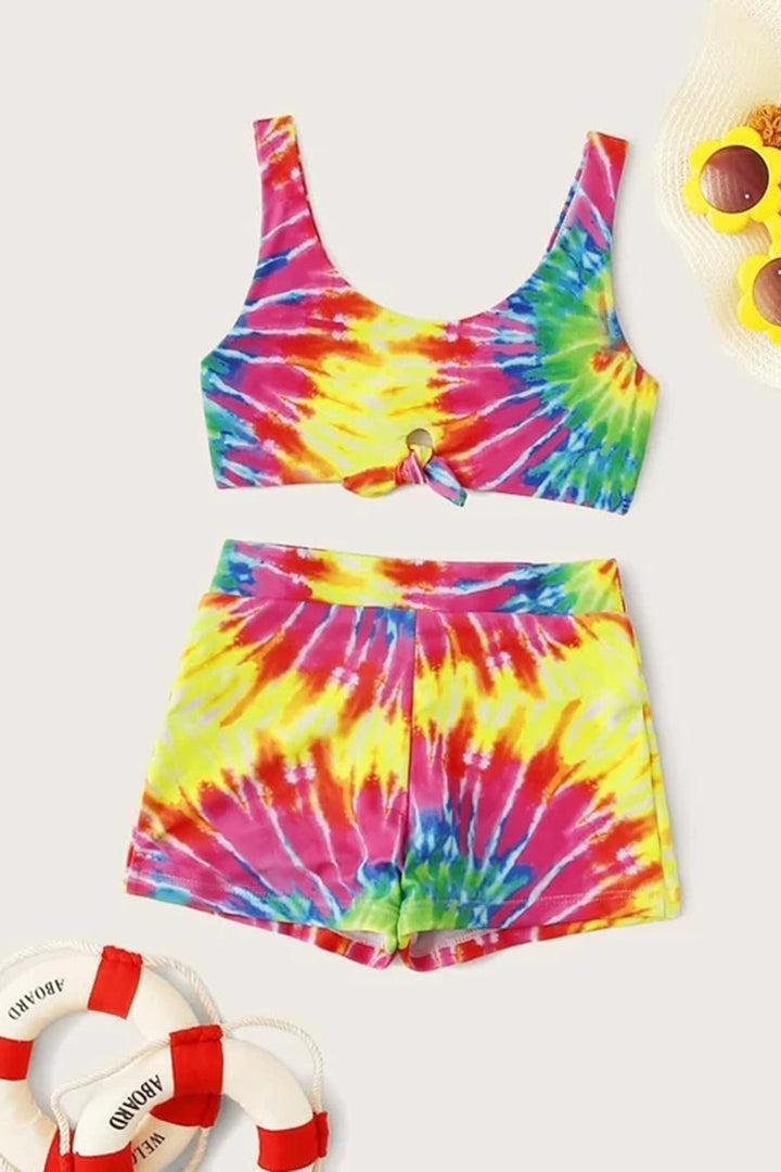 Levoire | Ensemble de bikini à nœud avant tie dye avec short Multicolore