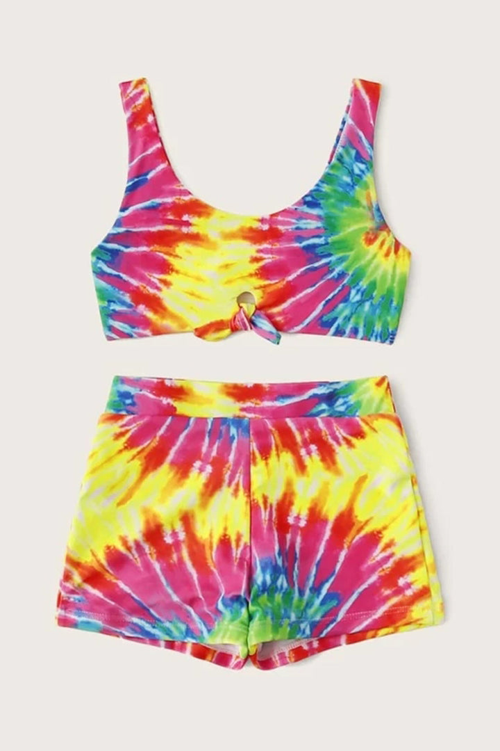 Levoire | Ensemble de bikini à nœud avant tie dye avec short