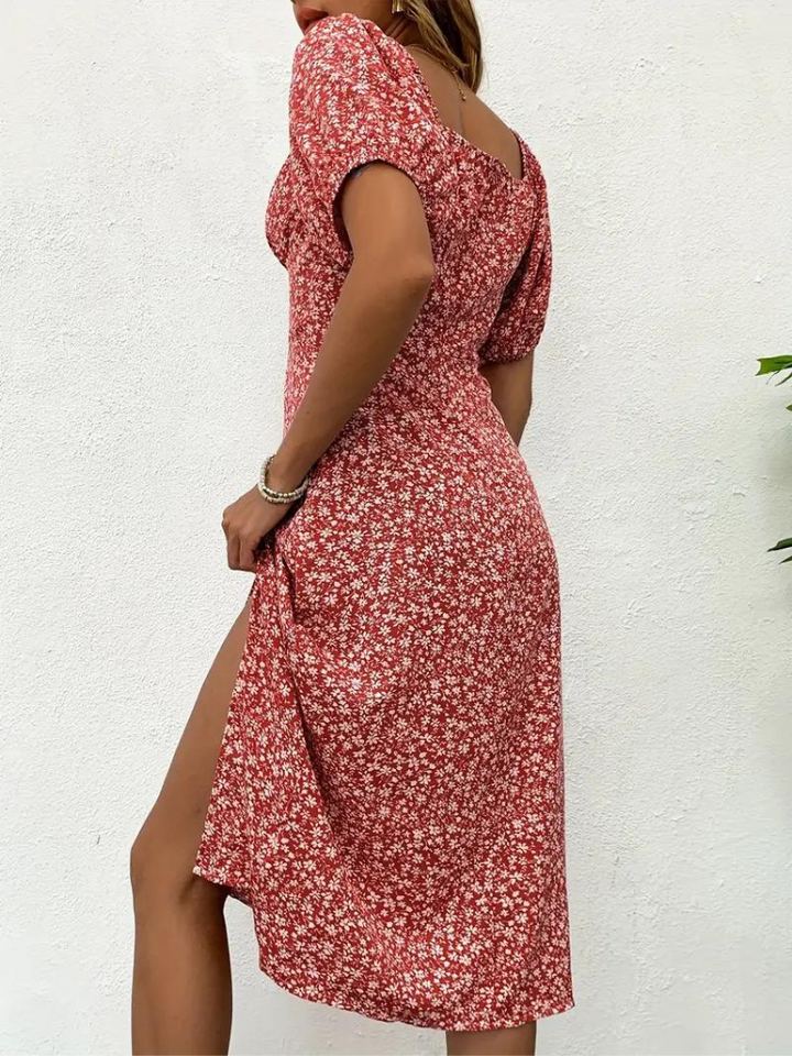 Levoire | Robe À Fleurs Midi À Manches Puff Pour L'Été