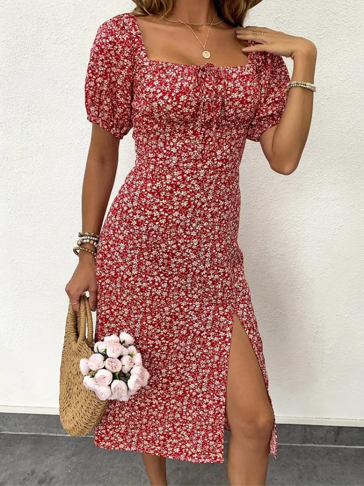 Levoire | Robe À Fleurs Midi À Manches Puff Pour L'Été