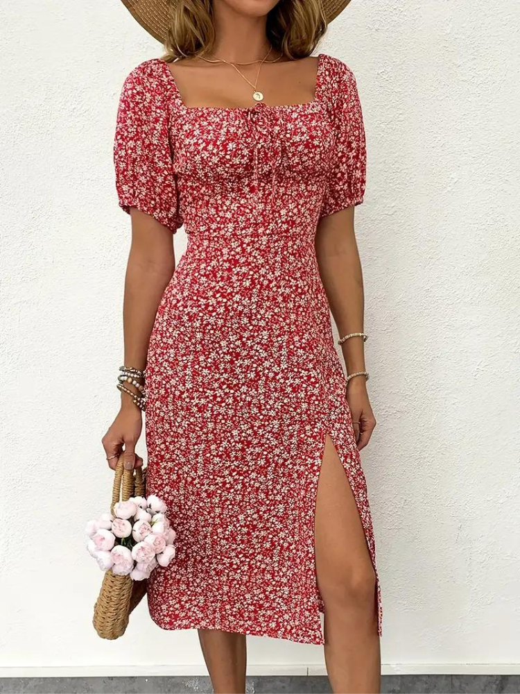 Levoire | Robe À Fleurs Midi À Manches Puff Pour L'Été
