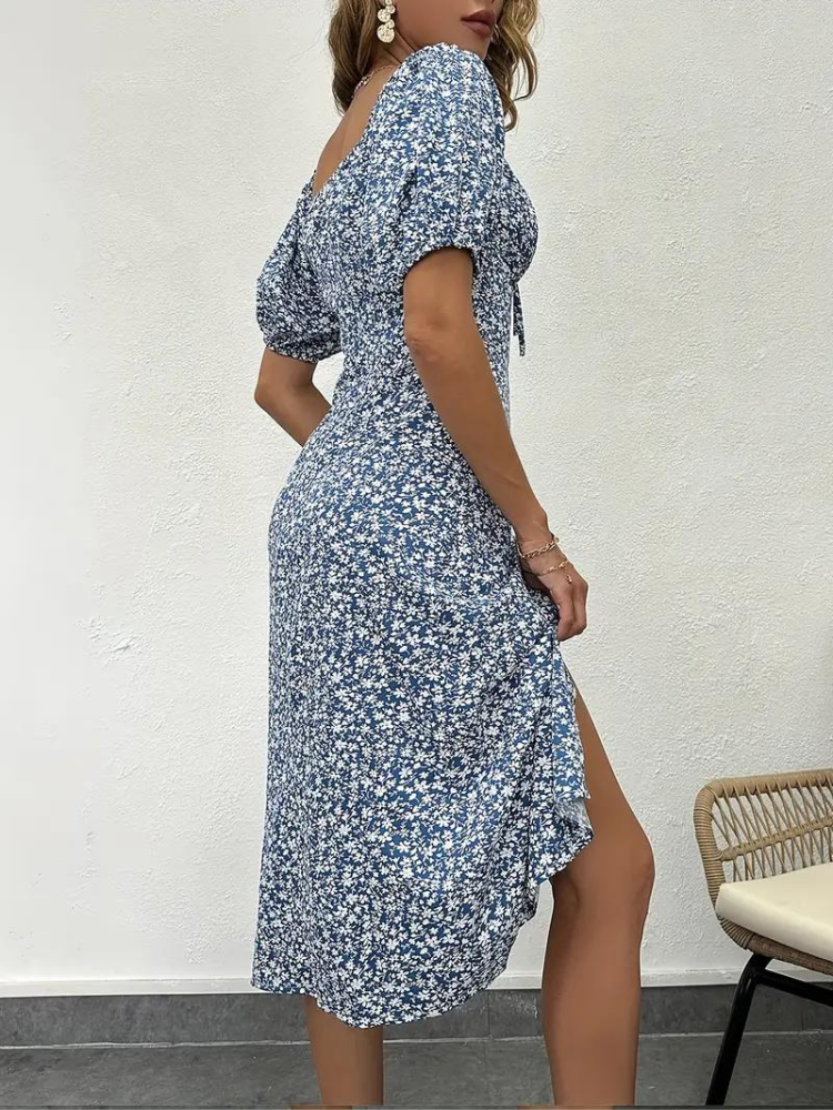 Levoire | Robe À Fleurs Midi À Manches Puff Pour L'Été