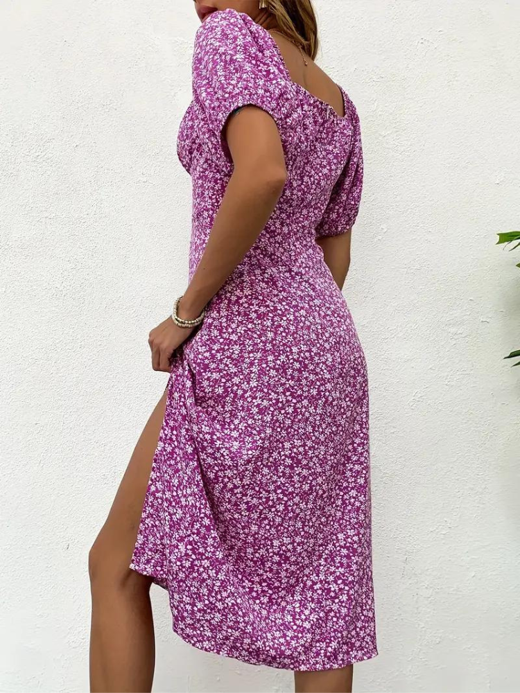 Levoire | Robe À Fleurs Midi À Manches Puff Pour L'Été