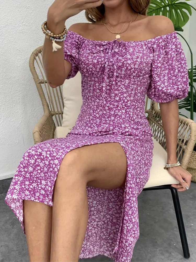 Levoire | Robe À Fleurs Midi À Manches Puff Pour L'Été