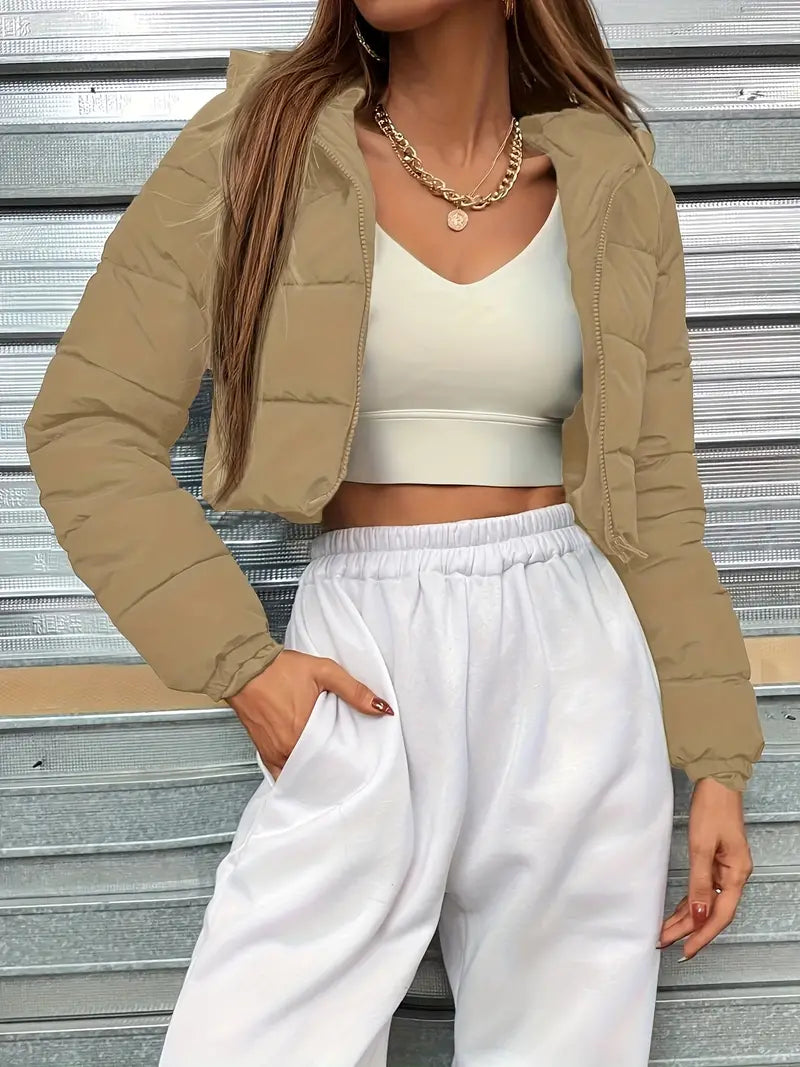 Levoire | Veste Parka Cropped À Capuche Pour Femmes Chameau