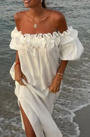 Levoire | Robe Midi À Épaules Dénudées Pour Femmes Ava Blanc