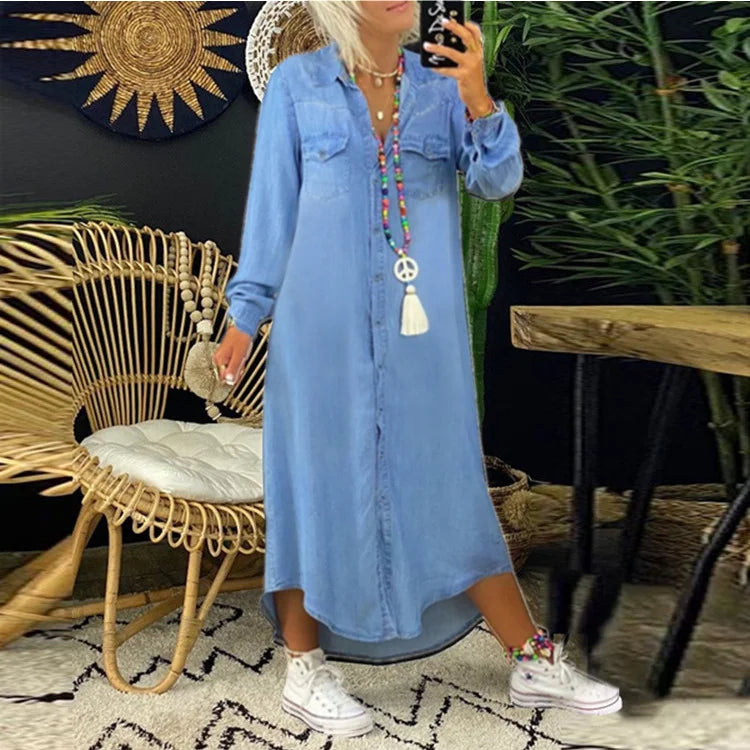Levoire | Robe En Jean Longue Chic Bleu