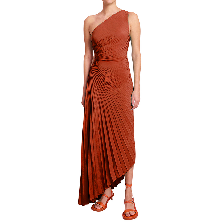 Levoire | Robe Plissée Asymétrique À Une Épaule Caramel