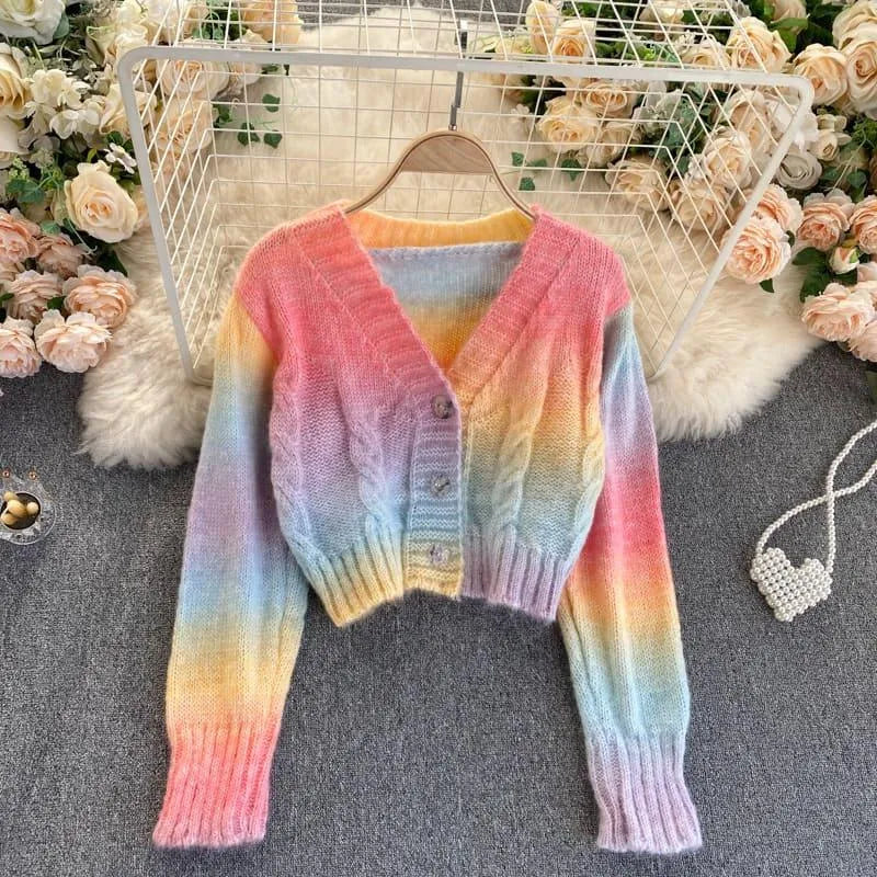 Levoire | Cardigan court rayé arc-en-ciel Arc-en-ciel Une taille
