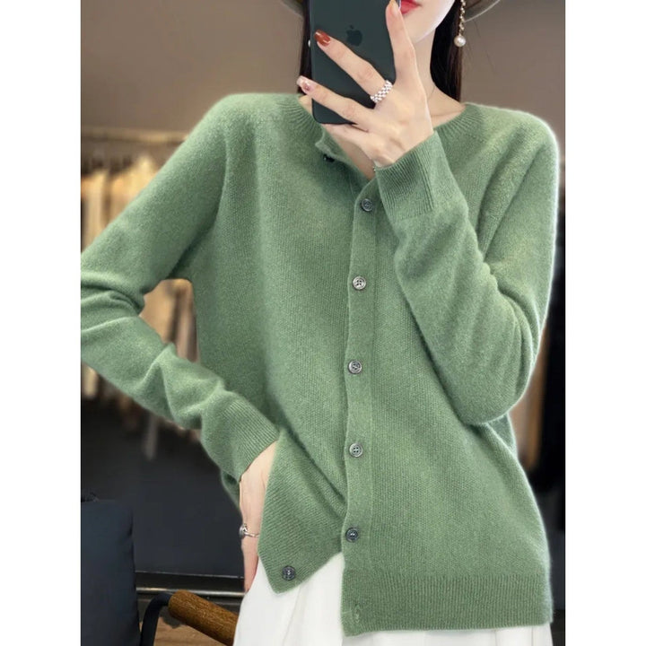 Levoire | Veste En Tricot Classique À Encolure Ronde Pour Femmes Vert clair