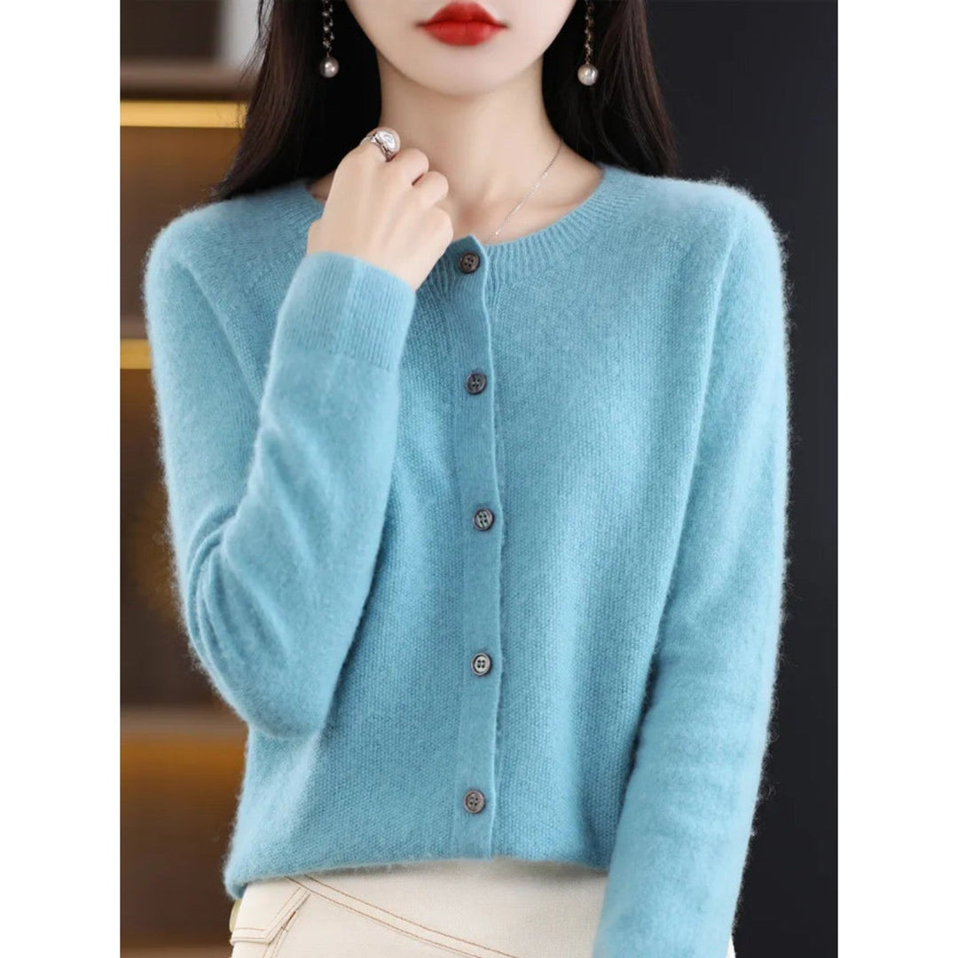 Levoire | Veste En Tricot Classique À Encolure Ronde Pour Femmes Bleu ciel