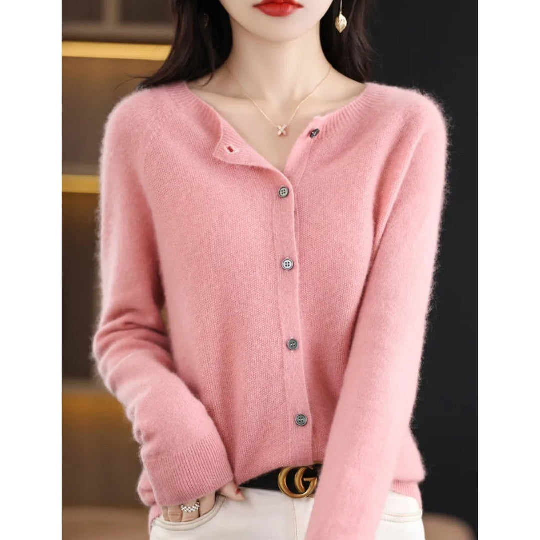 Levoire | Veste En Tricot Classique À Encolure Ronde Pour Femmes Rose clair