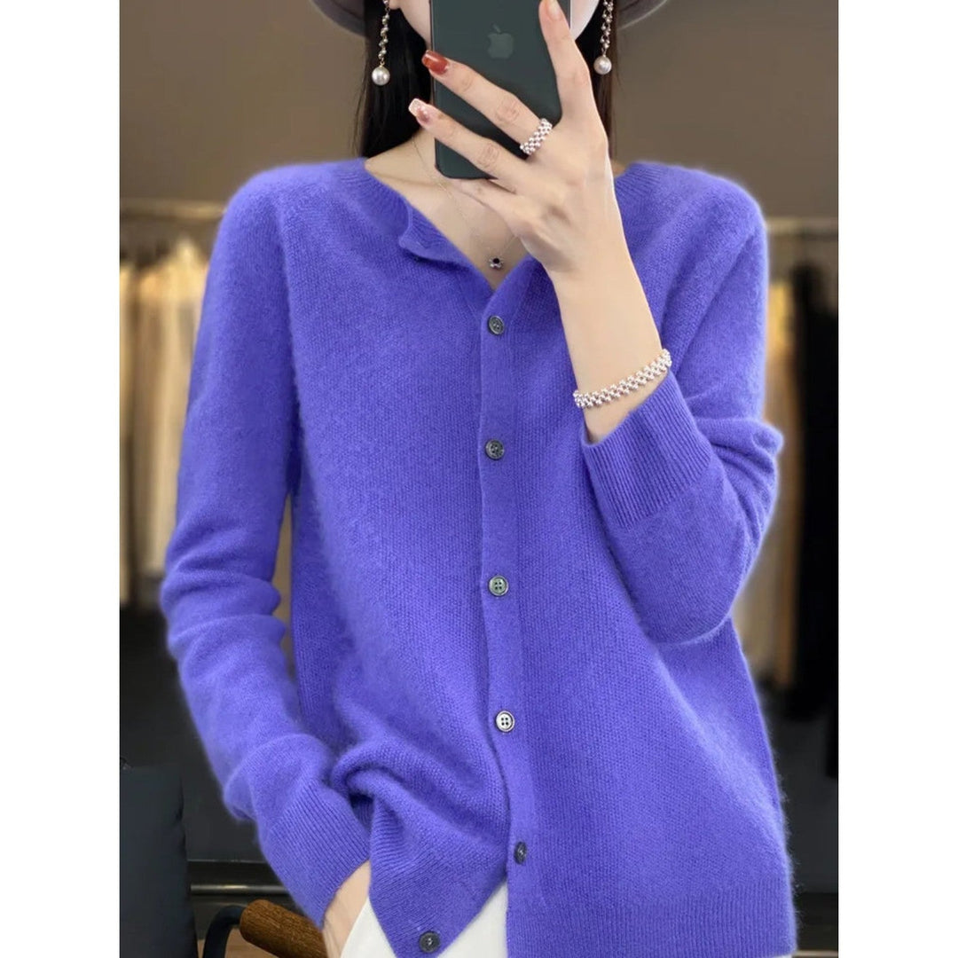 Levoire | Veste En Tricot Classique À Encolure Ronde Pour Femmes Bleu