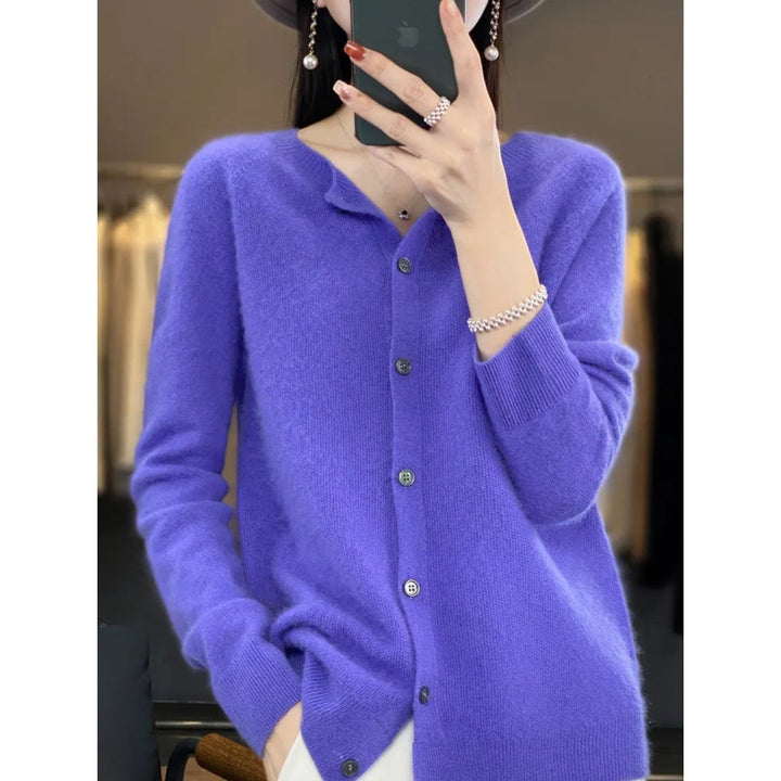 Levoire | Veste En Tricot Classique À Encolure Ronde Pour Femmes Bleu