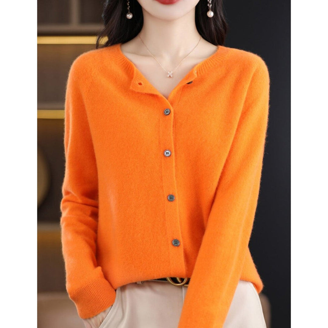 Levoire | Veste En Tricot Classique À Encolure Ronde Pour Femmes Orange