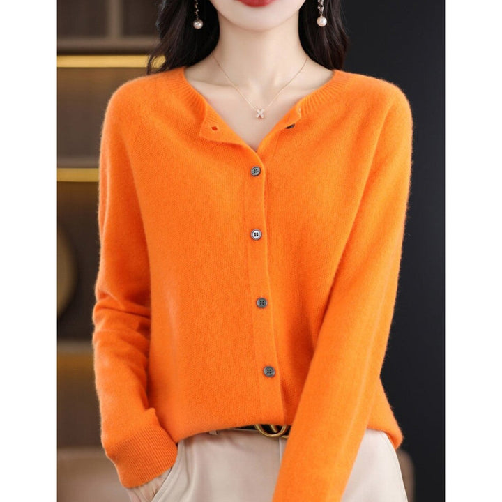 Levoire | Veste En Tricot Classique À Encolure Ronde Pour Femmes Orange