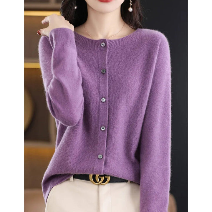 Levoire | Veste En Tricot Classique À Encolure Ronde Pour Femmes Lila