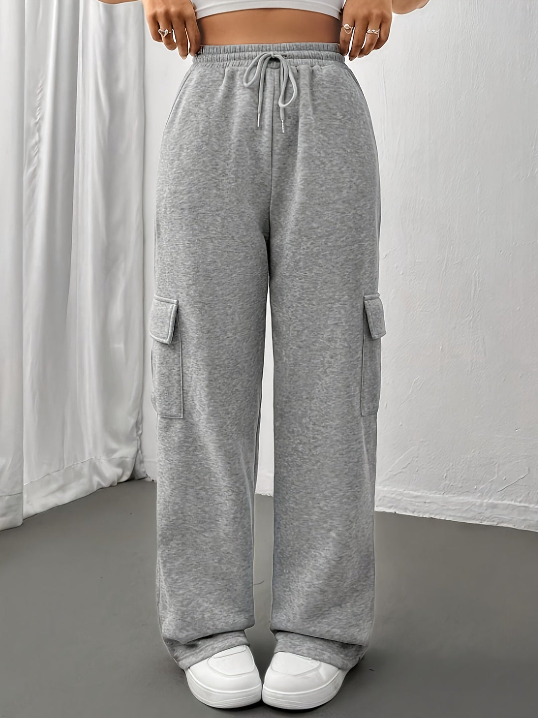 Levoire | Ceinture Élastique Cordon Pantalon De Jogging Large Coupe Pour Femmes Pantalon De Jogging Gris
